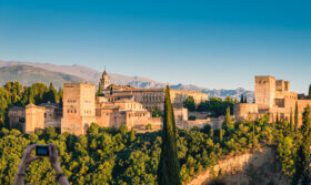 view on Granada - ancient arabic fortress of Alhambra, Granada, Spain